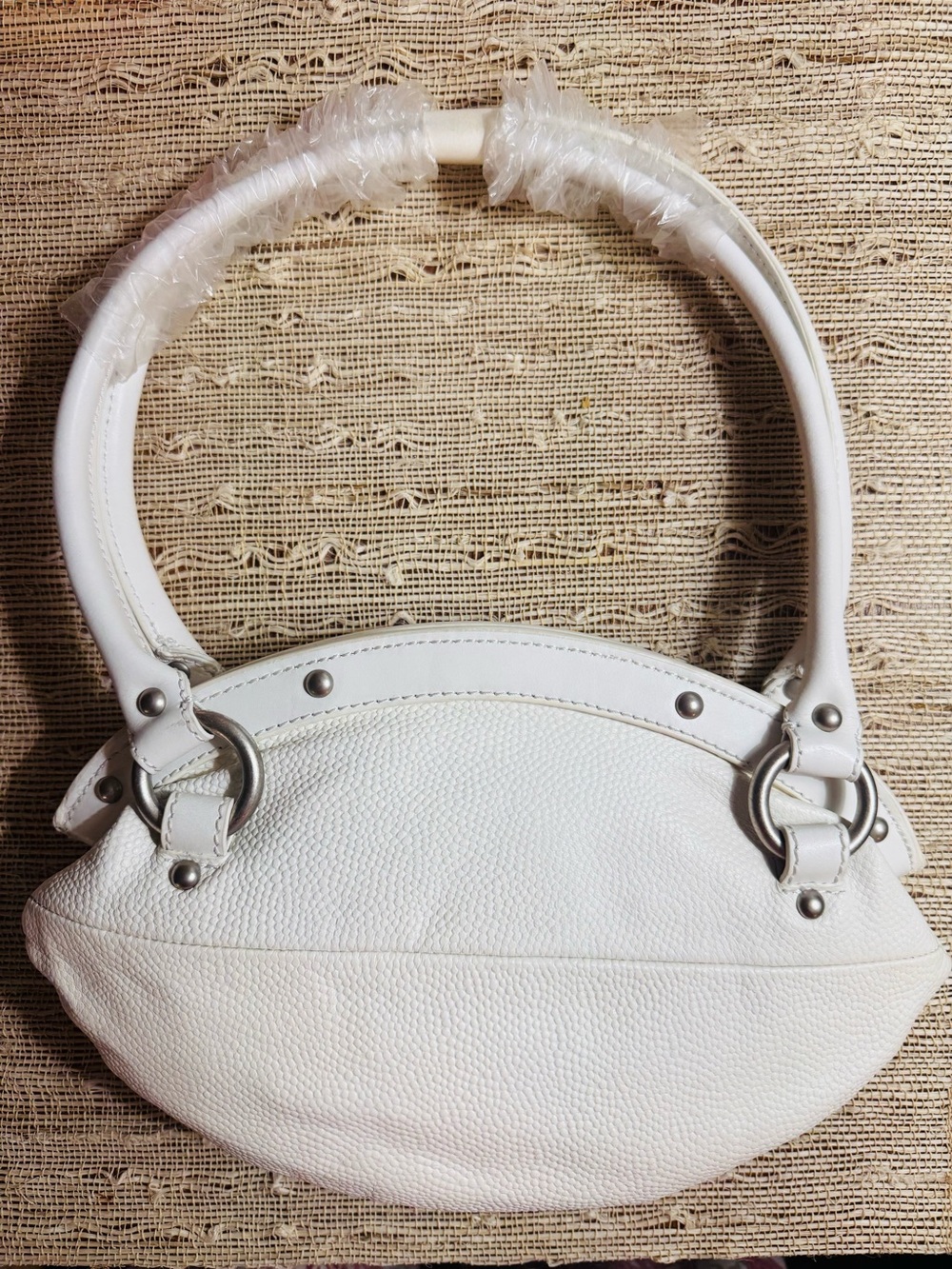 White Leather Football-Style Handbag Shoulder Bag - Customize for Your Team - Picture 4 of 9